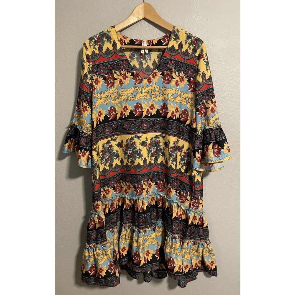 Roper Womens Knee Length Dress Size XL Colorful Floral V Neck Lightweight Artsy